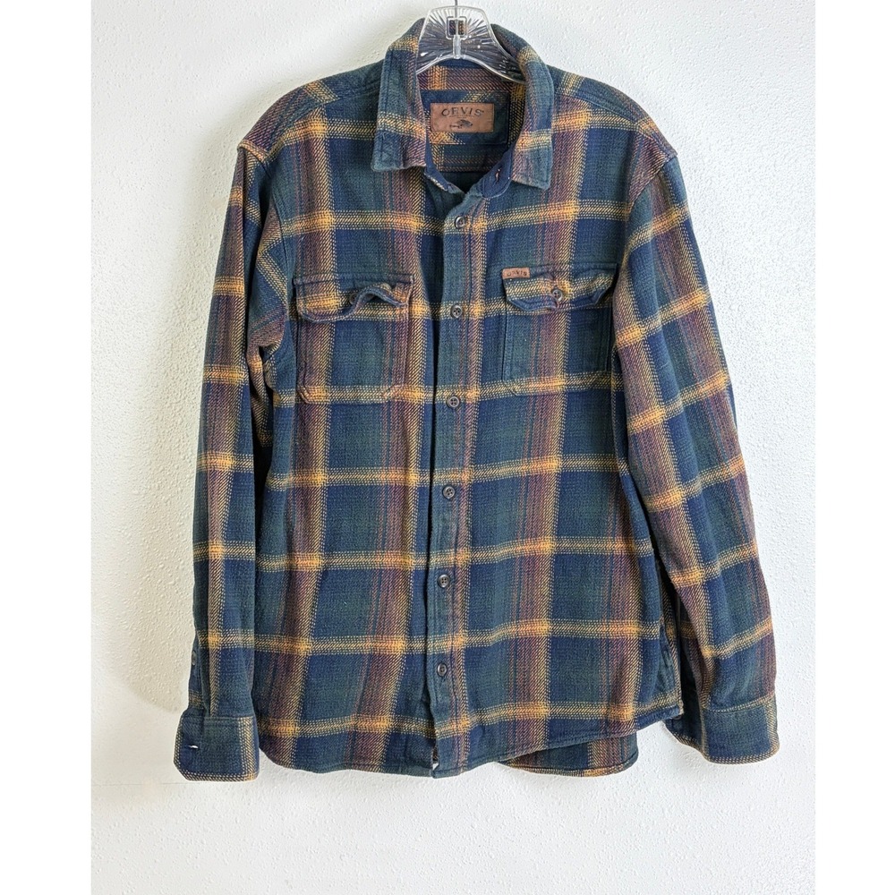 Orvis Blue Green Plaid Heavy Flannel Classic Collection Mens Shirt Shacket L